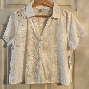 Kirious White Cotton Blouse with Multiple designs -NWT